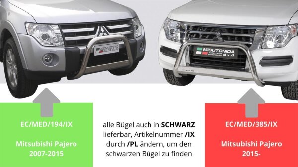 Frontbügel Edelstahl schwarz für Mitsubishi Pajero V80 2007 - 2014 Ø63mm mit Gutachten