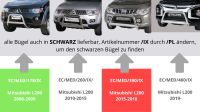 Frontbügel Edelstahl schwarz für Mitsubishi L200 KJOT Bj. 2015- Ø63mm mit Gutachten