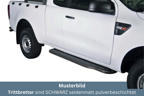 Trittbretter SCHWARZ für FORD Ranger Super Cab 2AB 2012- Edelstahl Ø50mm mit TÜV