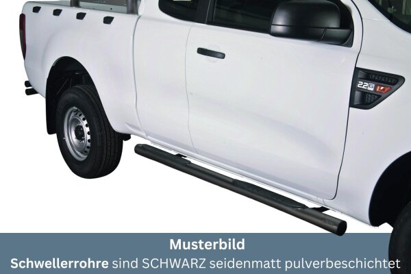 Schwellerrohre mit Tritt SCHWARZ für FORD Ranger Super Cab 2AB 2012- Ø76mm TÜV