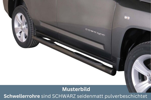 Schwellerrohre mit Tritt SCHWARZ für JEEP Compass PK 2011> V2A Ø76mm mit TÜV