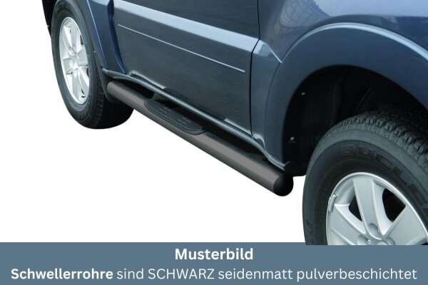 Schwellerrohre mit Tritt SCHWARZ für MITSUBISHI Pajero V80 3t 2007> Ø76mm TÜV