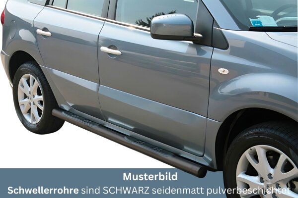 Schwellerrohre mit Tritt SCHWARZ für RENAULT Koleos Y 2008> V2A Ø76mm mit TÜV