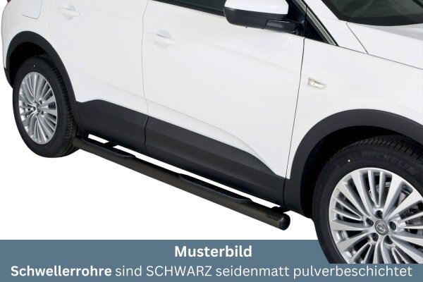 Schwellerrohre mit Tritt SCHWARZ für OPEL Grandland X Bj.2017-21 V2A Ø76mm TÜV