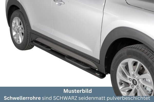 Schwellerrohre oval mit Tritt SCHWARZ für HYUNDAI Tucson TL ab Bj. 2015- Ø76mm TÜV