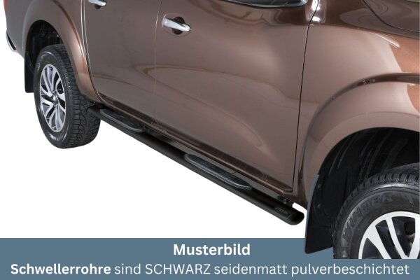 Schwellerrohre oval mit Tritt SCHWARZ für NISSAN Navara D231 Doppelkabine Bj.16> TÜV