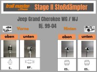 2 Stoßdämpfer Trailmaster für Jeep Grand Cherokee WJ WG 40-60mm Bj 99- Vorne Hinten