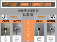 2 Stoßdämpfer Trailmaster für Jeep Wrangler YJ 0-30mm Bj 86-95 Vorne Hinten