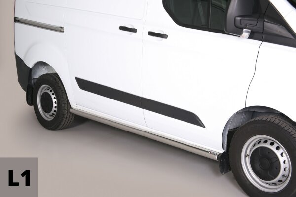 Schwellerrohre ohne Tritt für Ford Transit Custom (L1) 2013- Edelstahl poliert Ø63mm TÜV