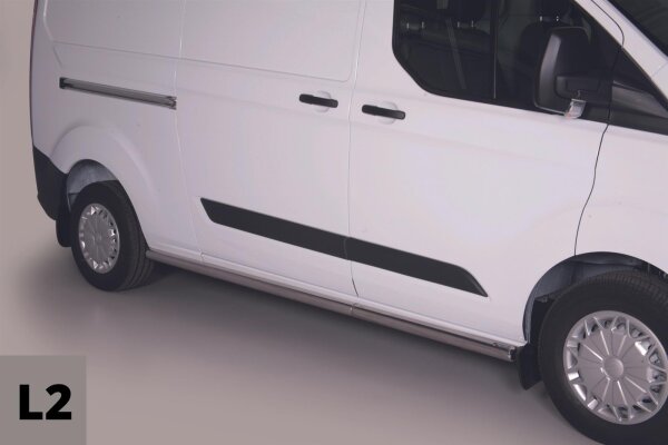 Schwellerrohre ohne Tritt für Ford Transit Custom (L2) 2013- Edelstahl poliert Ø63mm TÜV