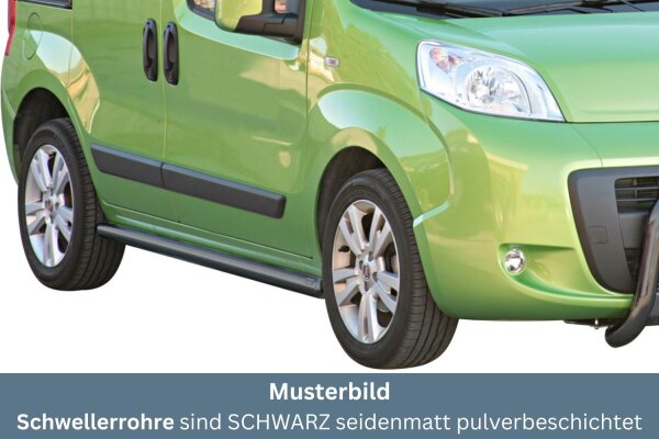 Schwellerrohre SCHWARZ ohne Tritt für Fiat Fiorino Bj. 2008- Edelstahl Ø63mm TÜV