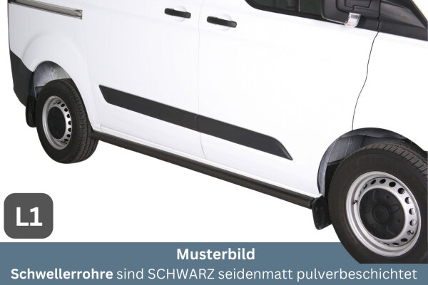 Schwellerrohre SCHWARZ ohne Tritt für Ford Transit Custom (L1) 2013- Edelstahl Ø63mm TÜV