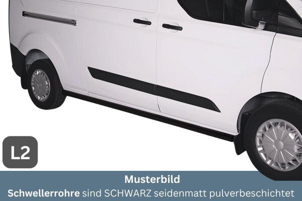 Schwellerrohre SCHWARZ ohne Tritt für Ford Transit Custom (L2) 2013- Edelstahl Ø63mm TÜV