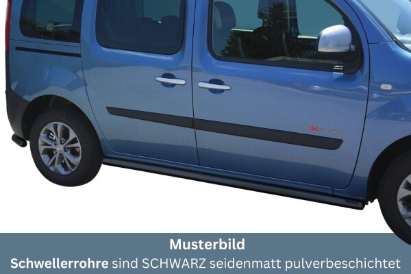 Schwellerrohre SCHWARZ ohne Tritt für Renault Kangoo W Edelstahl Ø63mm TÜV