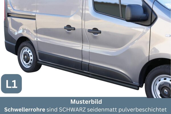 Schwellerrohre SCHWARZ ohne Tritt für Renault Trafic 3 2014- (L1) Edelstahl Ø63mm TÜV