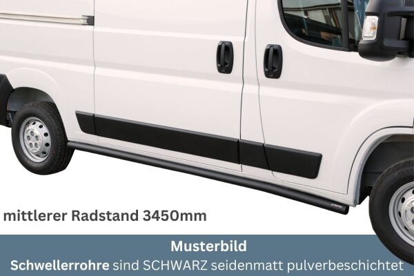 Schwellerrohre SCHWARZ ohne Tritt für OPEL Movano C mittel 2022- Edelstahl Ø63mm TÜV