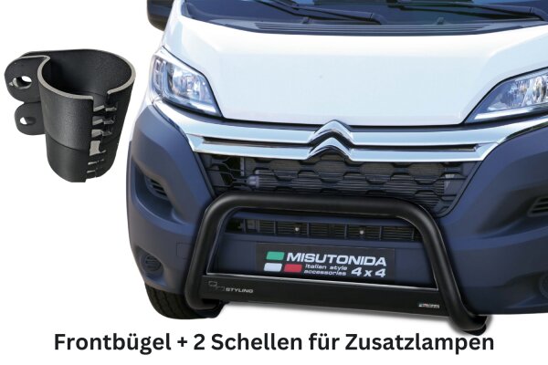 Frontbügel Edelstahl schwarz für Citroen Jumper 2014- 63mm ABE + Lampenhalter