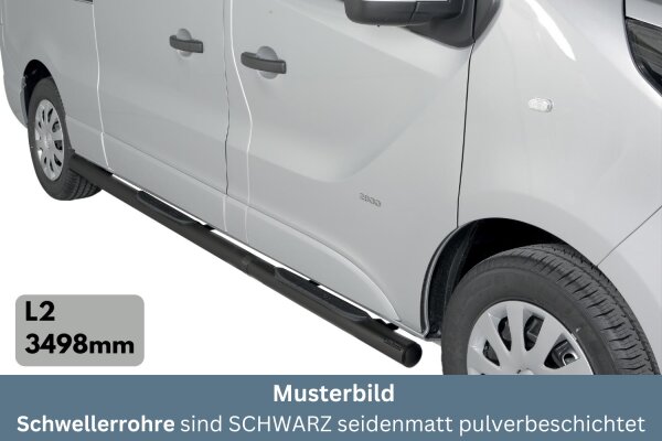 Schwellerrohre SCHWARZ mit Tritt für RENAULT Trafic 3 L2 ab Bj.14- Edelstahl Ø76mm mit TÜV