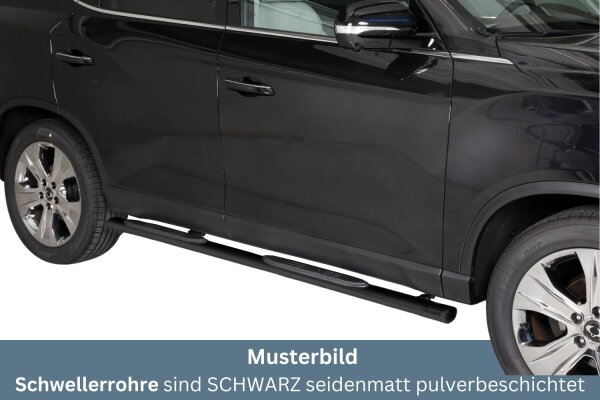 Schwellerrohre oval mit Tritt SCHWARZ für SSANGYONG Rexton Bj.2023- V2A Ø76mm mit TÜV