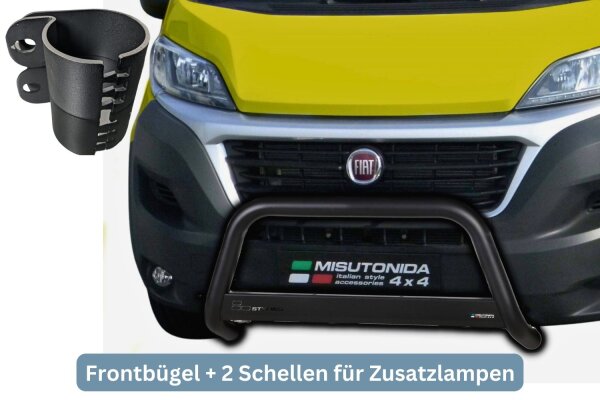 Frontbügel Edelstahl schwarz für Fiat Ducato 2014- 63mm Gutachten + Lampenhalter