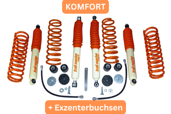 Trailmaster Fahrwerk Höherlegung für Suzuki Jimny GJ / HJ +50mm Komfort +Exzenterbuchsen